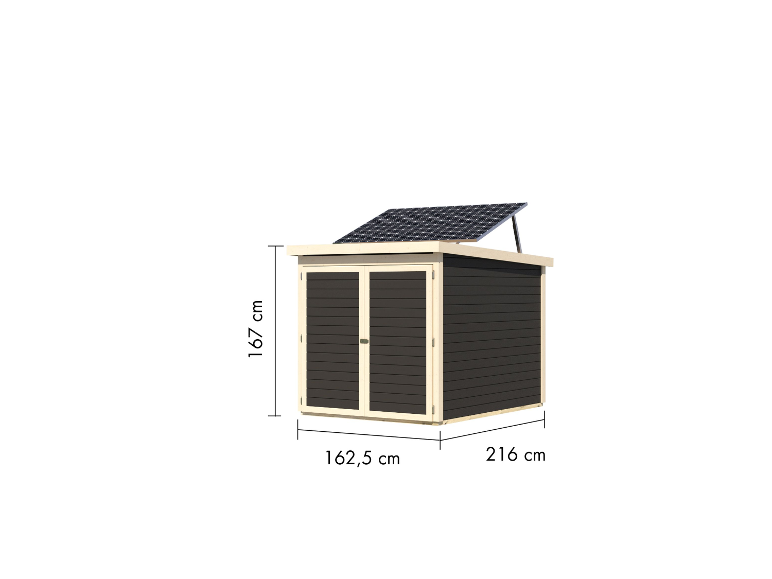 Gartenhaus mit Solarpanelen.