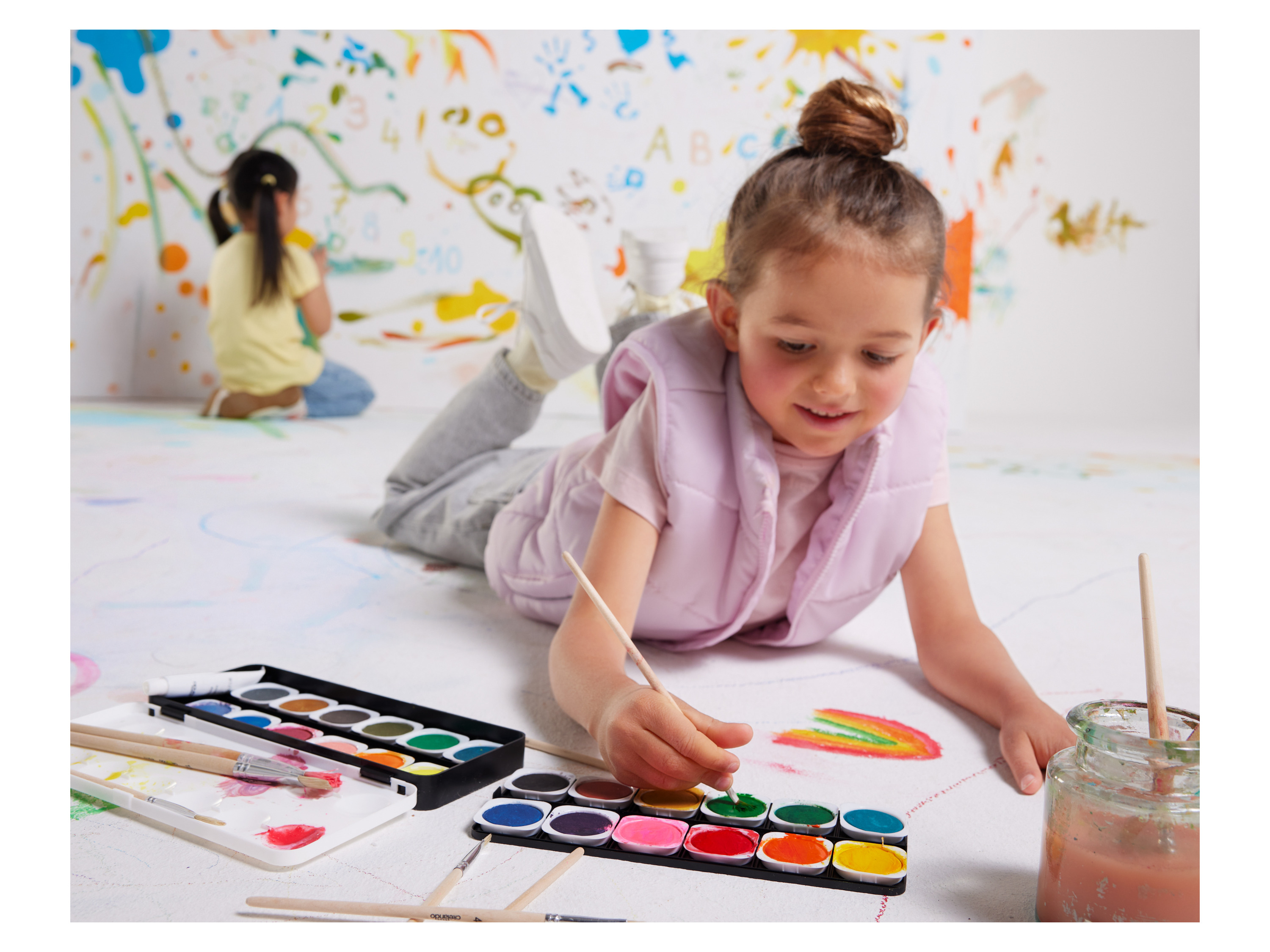 Thumbnail - crelando® Deckfarbkasten, mit Deckweiß und Naturholzpinsel""