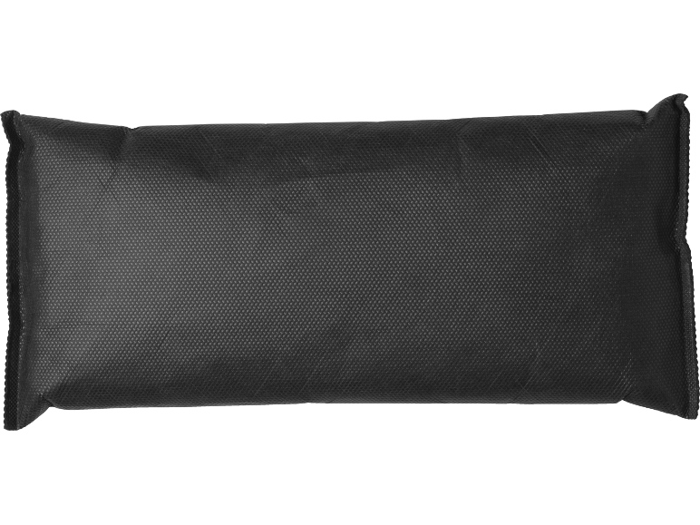 Schwarzer rechteckiger Sandsack zur Beschwerung.