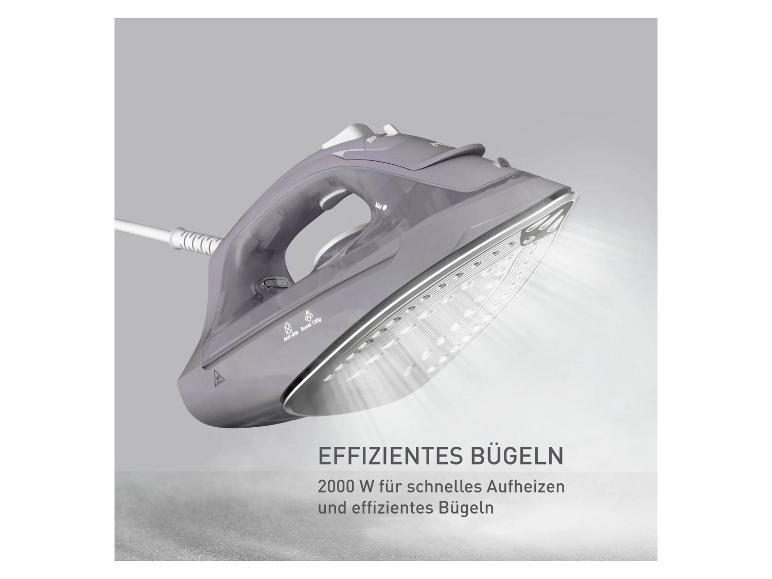 Graues Dampfbügeleisen mit Anti-Tropf-Funktion und 120g Dampfstoß, 2000W für effizientes Bügeln.