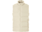 Beige gepolsterte Weste mit Reißverschluss vorne.