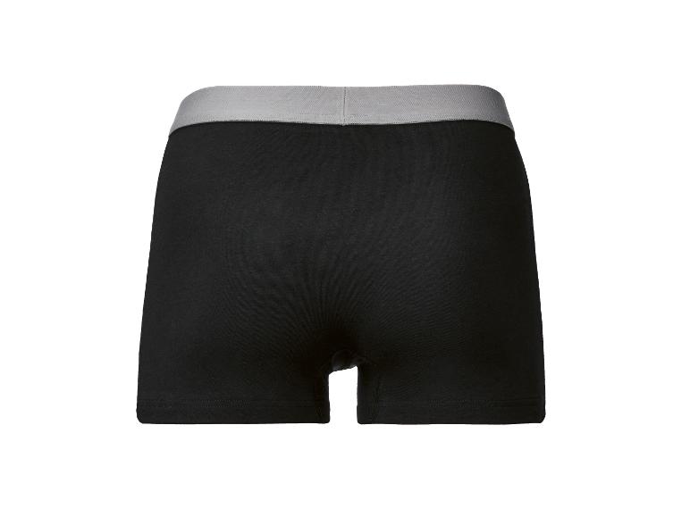 Schwarze Boxershorts mit grauem Bund, Rückansicht.