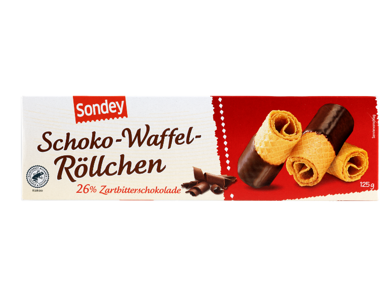 Schoko-Waffelröllchen, 26% Zartbitterschokolade, 125g.