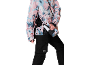 Damen Skijacke und Hose mit abstraktem Muster, Nahaufnahme.