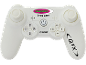 Weiße kabellose Fernsteuerung mit Tasten und Joysticks.