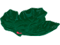 Servierplatte in Form eines grünen Blattes mit kleiner roter Dekoration.