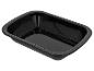 Schwarze rechteckige Emaille-Backform mit abgerundeten Kanten.