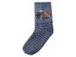 Blauer Socken mit Betonmischer-Design und Streifen.