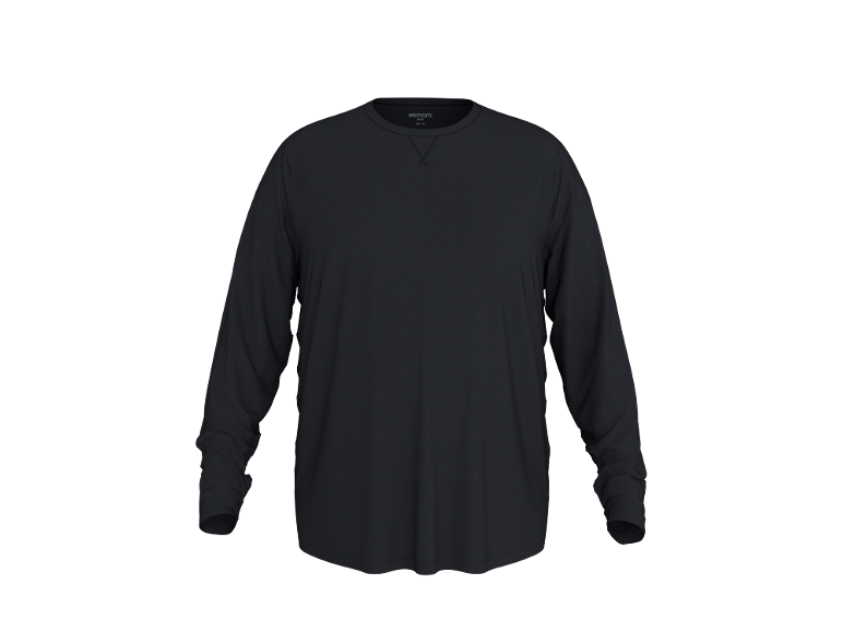 Schwarzes Herren-Langarmshirt mit Rundhalsausschnitt.