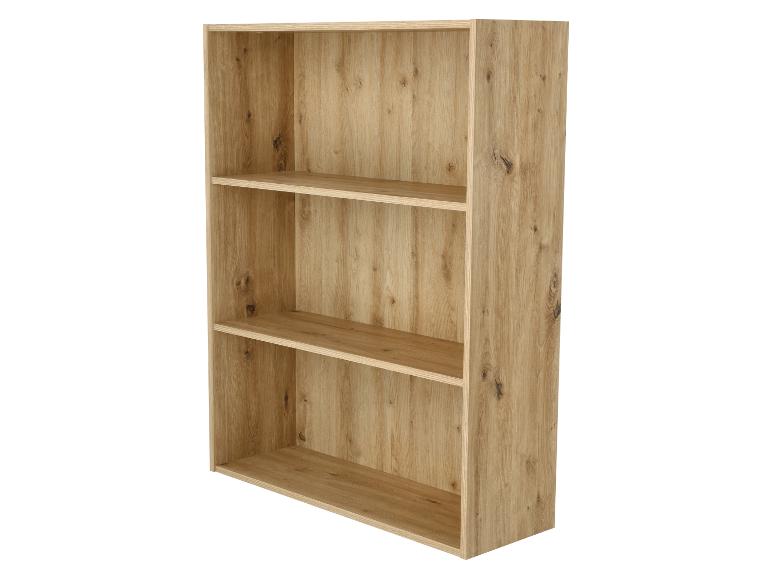Holzregal mit drei offenen Fächern, in heller Eichenoptik.