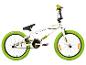 Weißes Detonator BMX-Fahrrad mit grünen Reifen und schwarzem Sattel.