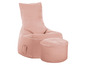 Ein rosa Beanbag mit passendem Hocker