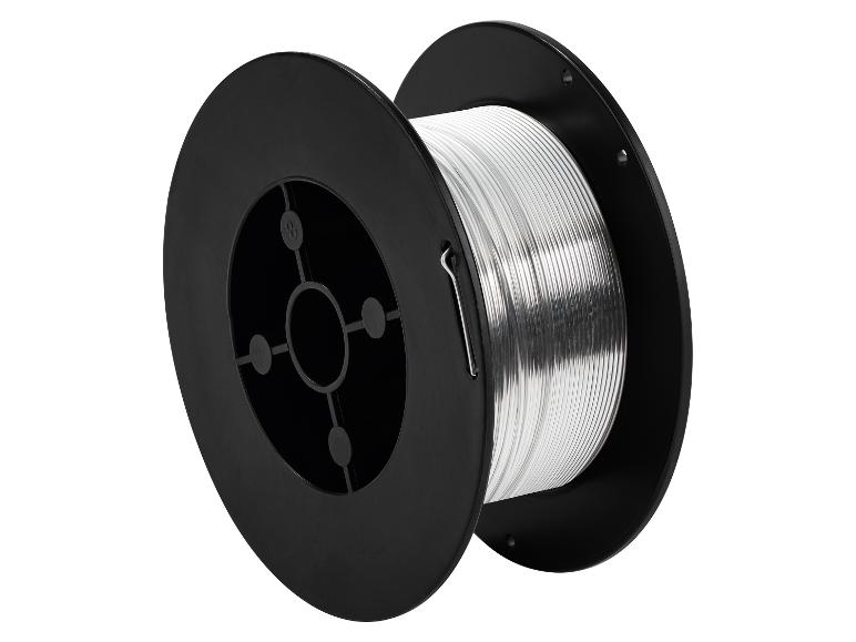 Schwarze Spule mit silbernem Schweißdraht, auf weißem Hintergrund.