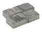 Vier graue und beige strukturierte Pflastersteine, rechteckig angeordnet auf weißem Hintergrund.