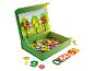 Holzkiste mit magnetischen Früchten, Zahlen und mathematischen Symbolen für Kinder.