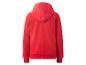 Roter Kapuzenpullover, Rückansicht, auf weißem Hintergrund.