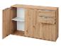 Holzsideboard mit offener Tür, einem Regal und zwei Schubladen