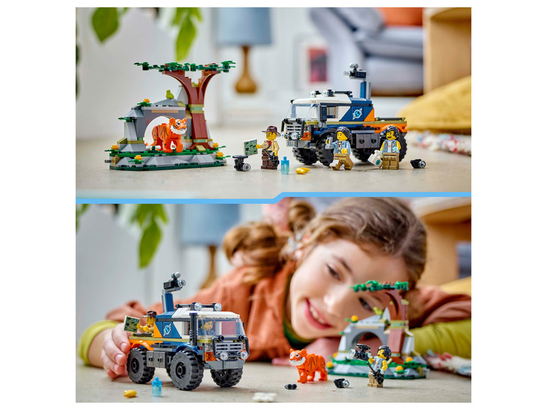 Lego City Dschungel-Entdecker Set mit Geländewagen und Tiger.