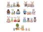 Set von Plüschtierfiguren, darunter Katzen, Kaninchen, Pinguine und Füchse.