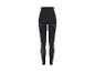 Schwarze nahtlose Sportleggings mit grauen Streifendetails.