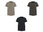 Drei kurzärmelige Herren-T-Shirts in Khaki, Dunkelgrau mit 'Resilience'-Aufdruck und Marineblau.