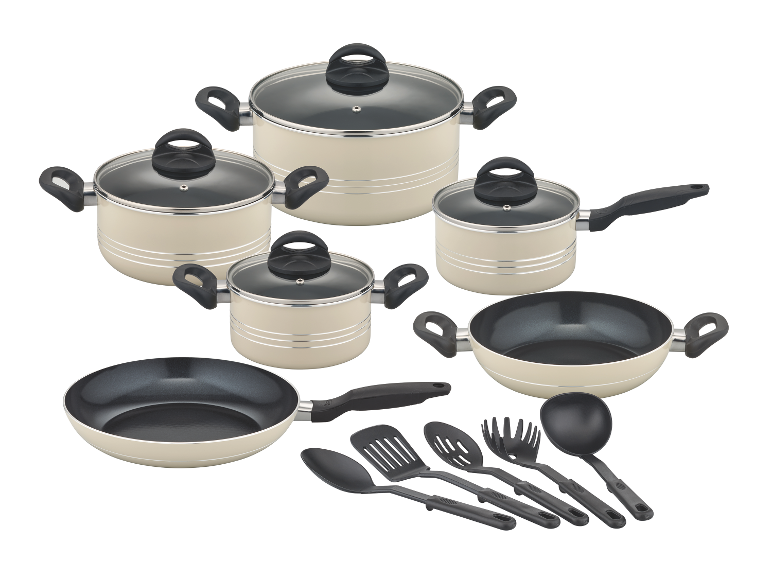 GSW Kochtopf-Set Milano Beige 15-tlg. mit Töpfen, Pfannen und Küchenhelfern
