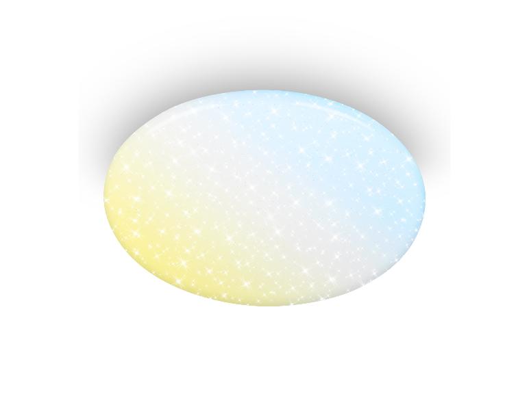 Glänzende Glitzer-Scheibe, Farbverlauf von Gelb nach Blau, mit Schatten.