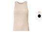 Beiges geripptes Tanktop mit schwarzen und weißen Farboptionen.