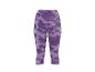 Lila Capri-Fitness-Leggings mit abstraktem Camouflage-Muster und gestreiften Details.