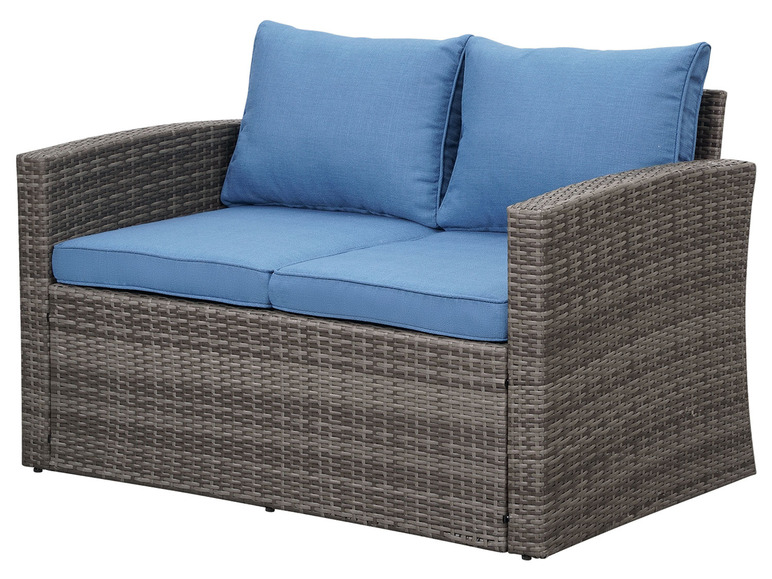 Gehe zu Vollbildansicht: MeXo Gartenmöbel 7-Sitzer Lounge-Set, mit Tisch und Aufbewahrung inkl. Polster, grau/blau - Bild 13