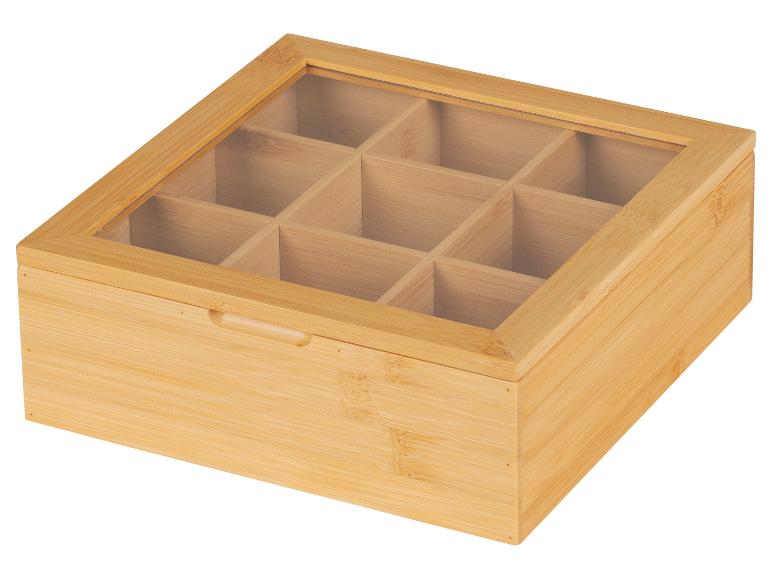 Bambus-Teebox mit Glasdeckel, mehrere Fächer.