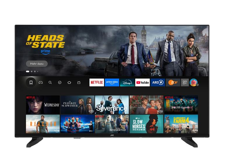 JVC Smart-TV mit Streaming-Diensten wie Netflix, Prime Video und Disney+.