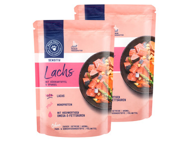 PetsDeli Adult Premium Trockenfutter Sensitiv Lachs mit Süsskartoffel & Spargel für Katzen, 2 x 400 g