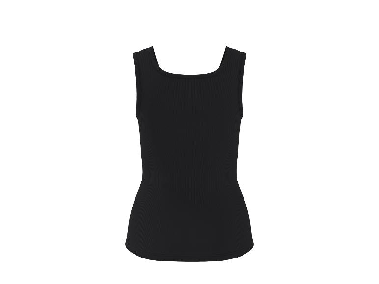 Schwarzes geripptes Tanktop für Damen, Rückansicht.