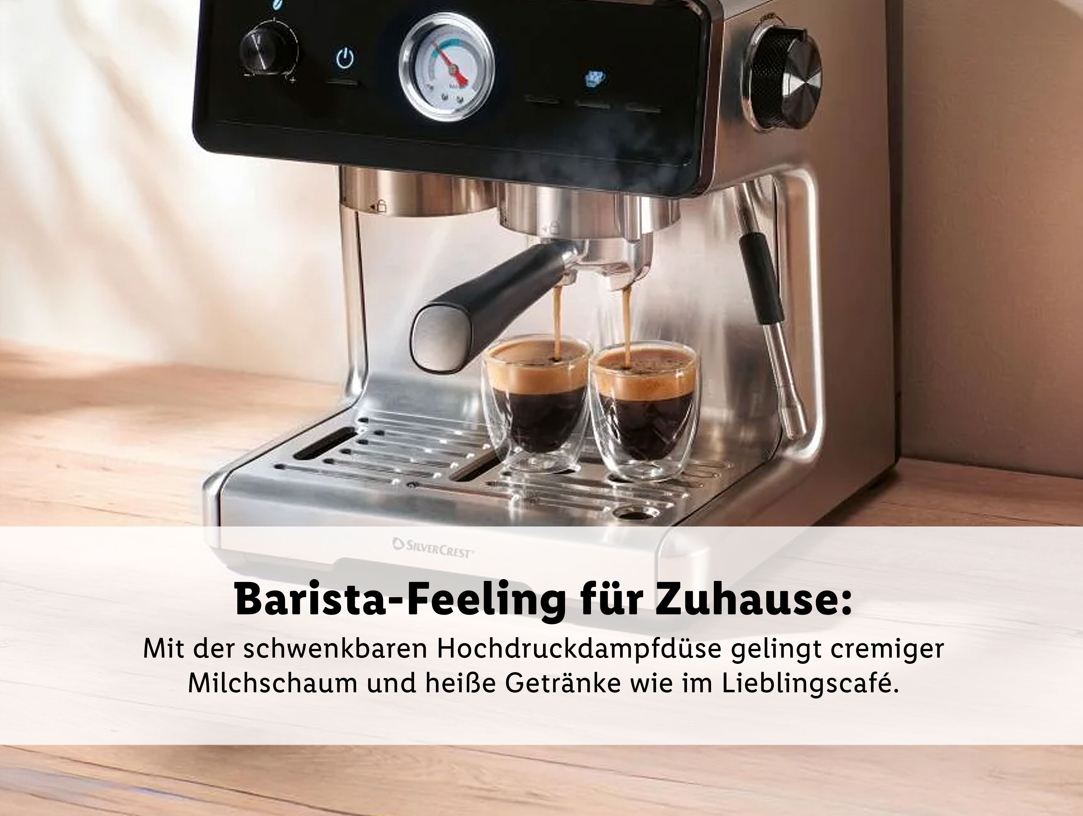 Silvercrest Espressomaschine brüht gleichzeitig zwei Tassen Espresso