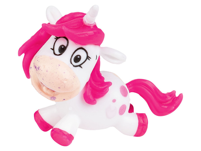 Eine rosa und weiße Spielzeugfigur eines Einhorns