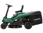 Ein grüner Parkside Rasenmäher mit Fangkorb.