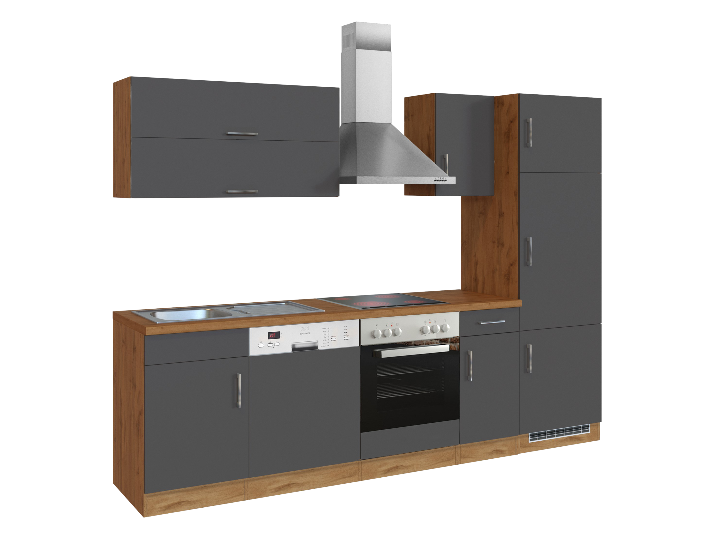 Thumbnail - HELD Küchenzeile »Hamburg«, mit Elektrogeräten (270 cm, wotaneiche/ melamin anthrazit)