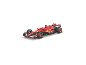 Ein roter Formel-1-Rennwagen mit verschiedenen Sponsorenlogos, aus erhöhter Perspektive.