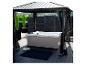 HOME DELUXE Outdoor-Whirlpool Nimbus Deluxe auf einer Terrasse unter einem Pavillon.