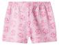 Rosa Kindershorts mit verschiedenen Schweinefiguren-Prints in Kreisen und Herzen.