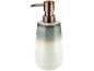 Keramik-Seifenspender mit grün-weißem Farbverlauf und bronzefarbener Pumpe.