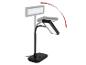 Schwarze LED-Tischleuchte mit flexiblem Arm und verstellbarem Kopf, die Bewegung zeigt.