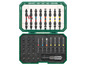 Eine grüne Box mit verschiedenen Schraubendreherbits und einem Bit-Halter.