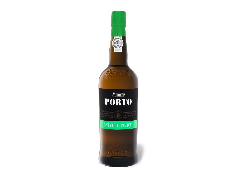 Armilar White Port Weinflasche mit grünem Verschluss und schwarzem Etikett