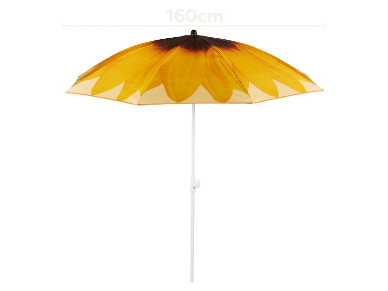 Strandschirm mit Sonnenblumen-Design, 160 cm breit.
