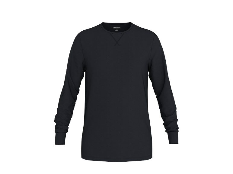 Schwarzes Herren-Langarmshirt mit Rundhalsausschnitt.