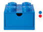 Eine blaue LEGO Aufbewahrungsbox mit Schublade.