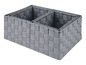 Drei graue Aufbewahrungskörbe aus gewebtem Stoff.