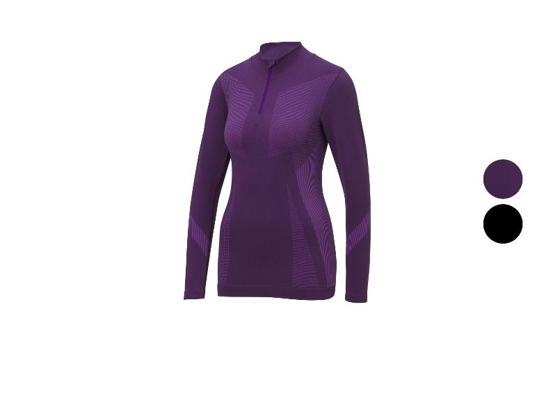 Lila Langarm-Sportoberteil mit kurzem Reißverschluss und strukturierten Details.